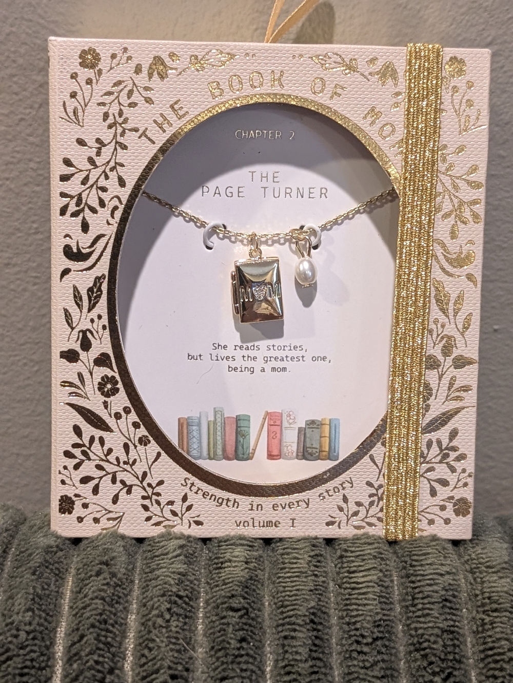 The Page Turner Gold Book  Necklace with Pearl Charm